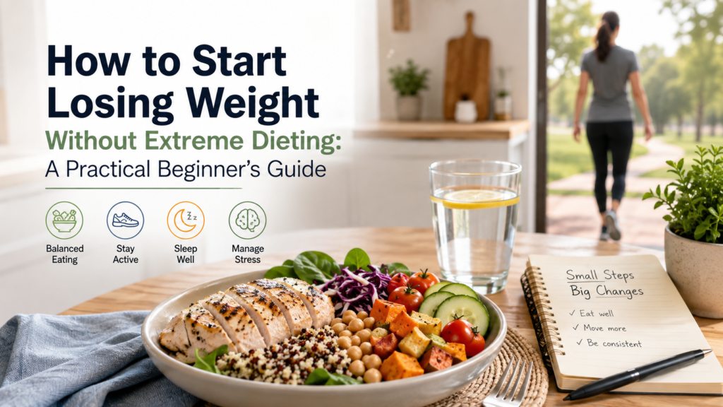 Healthy balanced meal and walking for sustainable weight management